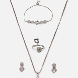 Aazeen Rhodium-Plated AD-Studded Jewellery Set-image-13