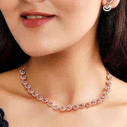Rubans Rose Gold-Plated White CZ-Studded Jewellery Set-11