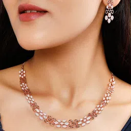 Rubans Rose Gold-Plated White CZ-Studded Jewellery Set-24