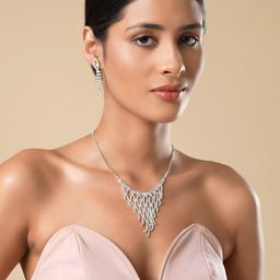 Yellow Chimes Silver-PlatedWhite Crystal Studded Jewellery Set-image-52