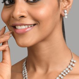 Fida Silver-Toned Rhodium-Plated American Diamond Jewellery Set-2