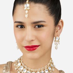 Zaveri Pearls Kundan-Studded & Pearl Beaded Jewellery Set-image-56