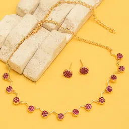 Zaveri Pearls Red Gold Plated Ruby Studded Jewellery Set-image-42