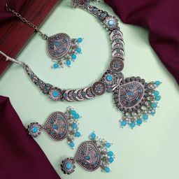 Efulgenz Rhodium-Plated Oxidised Jewellery Set-54