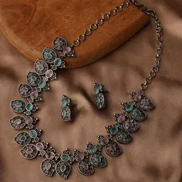 VENI I 92.5 Silver Plated Oxidised Jewellery Set-image-16