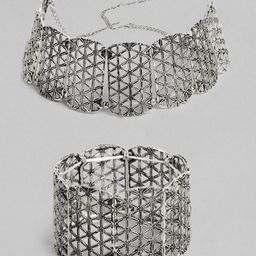 Kord Store Oxidised Silver-Toned Textured Jewellery Set-29