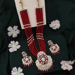 ANIKAS CREATION Gold-Plated Kundan-Studded & Beaded Necklace & Earrings-image-35