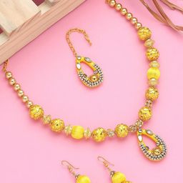 AKSHARA Gold Plated Stone Studded & Beaded German Silver Jewellery Set-image-37