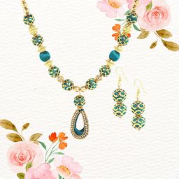 AKSHARA Gold Plated Stone Studded & Beaded German Silver Jewellery Set-image-38