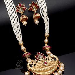 PANASH Gold-Plated Stone-Studded & Beaded Jewellery Set-image-66