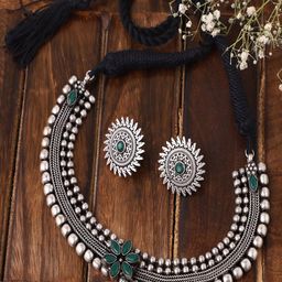 VENI Oxidized Silver-Plated Stone-Studded & Beaded Jewellery Set-image-67