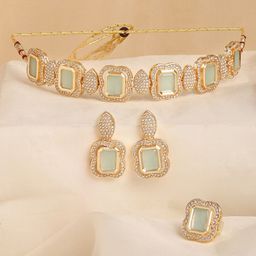 Zaveri Pearls Gold Plated Austrian Diamonds Studded Jewellery Set-image-39