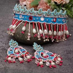 Moedbuille Sliver-Plated Stone-Studded & Pearls Mirrors Beaded Contemporary Jewellery Set-24