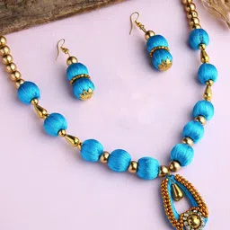 AKSHARA Girls Gold-Plated & Blue Silk Thread Jewellery Set-image-88