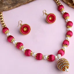 AKSHARA Gold-Plated & Pink Silk Thread Jewellery Set-image-75