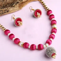 AKSHARA Girls Gold-Plated & Pink Silk Thread Jewellery Set-image-95
