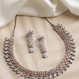 ZENEME Rose Gold-Plated Crystal-Studded Jewellery Set-6
