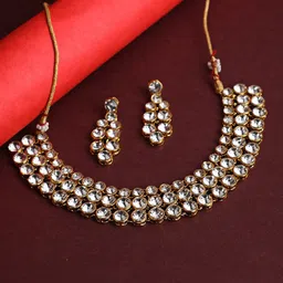 Jazz and Sizzle Women Gold-Plated White Crystal-Studded Jewellery Set-52