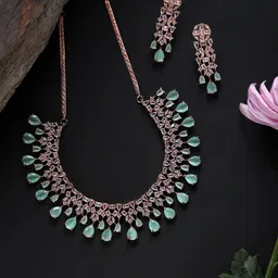 Jazz and Sizzle Rose Gold-Plated & AD Studded Jewellery Set-image-58