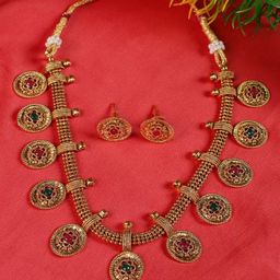 Jazz and Sizzle Gold-Plated Red & Green Stone Studded Jewellery Set-image-96
