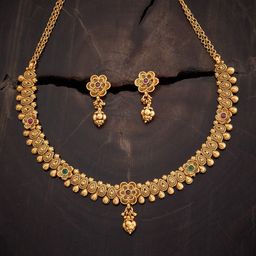 Kushal's Fashion Jewellery Gold-Plated Stone Studded Antique Jewellery Set-12