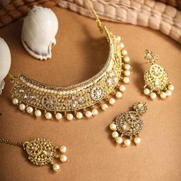 Priyaasi Gold-Plated White Kundan Stone Studded Handcrafted Jewellery Set-picture-20