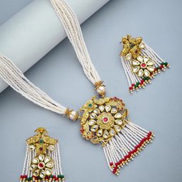 ATIBELLE Gold-Plated Kundan-Studded & Beaded Jewellery Set-image-58