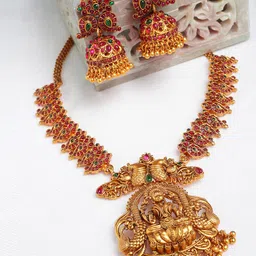 PANASH Gold-Plated & Stone-Studded Temple Jewellery Set-17