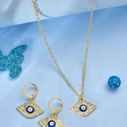 Voylla Girls Gold-Plated Stone-Studded Evil Eye Jewellery Set-image-2