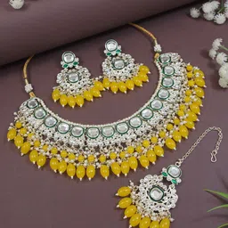 I Jewels Gold-Plated Artificial Stones and Beads Studded & Beaded Jewellery Set-17