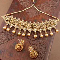AccessHer Women Gold-Plated & White Antique Jewellery Set-picture-34