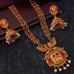 Yellow Chimes Gold-Plated Temple Jewellery Set-picture-37