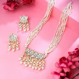 Yellow Chimes Gold-Plated Kundan Studded Long Necklace Set-image-14