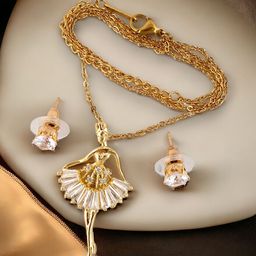 LUCKY JEWELLERY Gold Plated AD-Studded Dancing Doll Jewellery Set-image-50