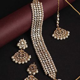 Jazz and Sizzle Gold-Plated Kundan-Studded & Pearl Beaded Jewellery Set-27