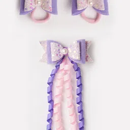 RIBBON CANDY Girls Set of 3 Embellished Ponytail Holders & Alligator Hair Clip-16