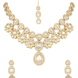 I Jewels Gold-Plated Stone-Studded Choker Jewellery Set-19
