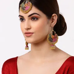 Arrabi Multi Oxidised Maang Tika & Earrings Jewellery Set-image-11