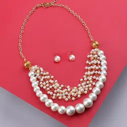 Zaveri Pearls Gold-Plated & White Multistrand Pearls Jewellery Set-picture-28
