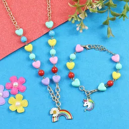 Asthetika Unicorn Rainbow Charm Necklace & Bracelet Jewellery Set-image-4