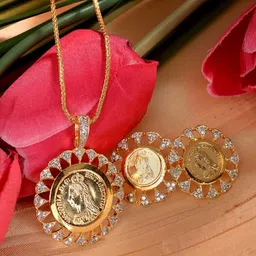 Saraf RS Jewellery Gold-Plated White AD Studded Round Ginni Statement Locket Jewellery Set-34