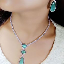 Ladymania Silver Plated AD Stone Studded Jewellery Set-image-49