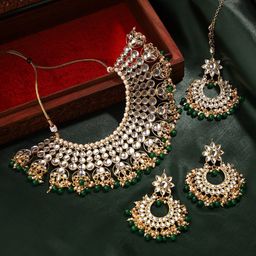 Priyaasi Gold-Plated Kundan Studded & Beaded Jewellery Set-image-0