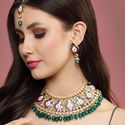 PANASH Gold-Plated Stone-Studded & Beaded Jewellery Set-image-51