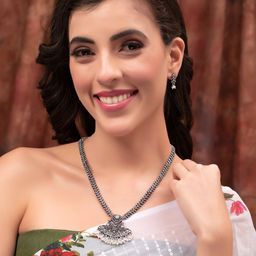 PANASH Silver Plated Stone Studded & Beaded Jewellery Set-image-53