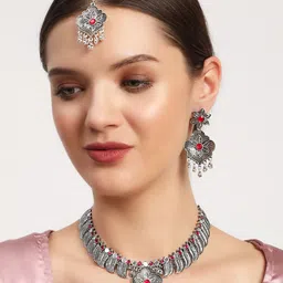 Anouk Silver-Plated Stone-Studded Oxidised rJewellery Set-picture-6