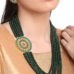 Shining Diva Green Pearl Studded Jewellery Set-image-72