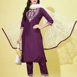 VredeVogel Ethnic Motifs Embroidered Regular Thread Work Kurta with Trousers & Dupatta image 1