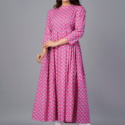 KALINI Ethnic Motifs Printed Round Neck Cotton Anarkali Kurta-picture-17