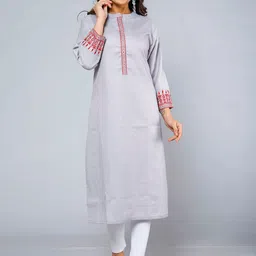 Jevi Prints Ethnic Motifs Embroidered Thread Work Cotton Kurta-picture-51